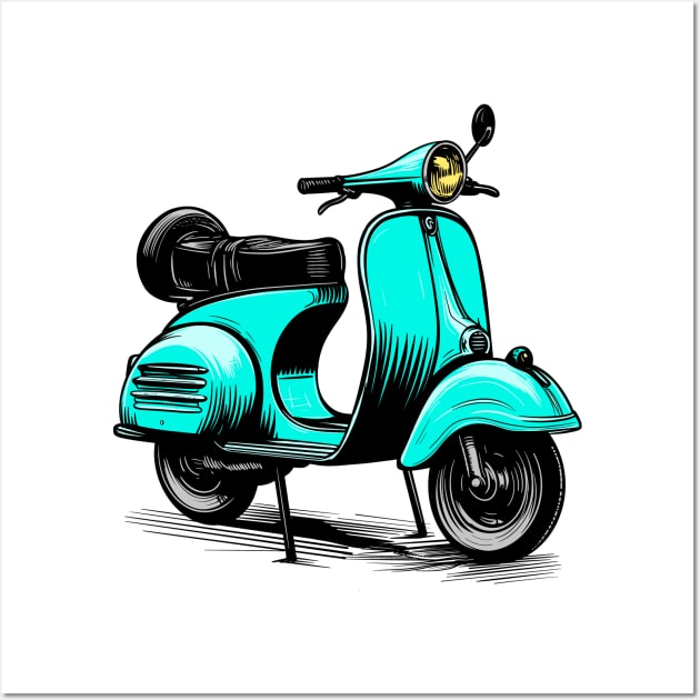 Scooter (turquoise) Wall Art by Stupiditee